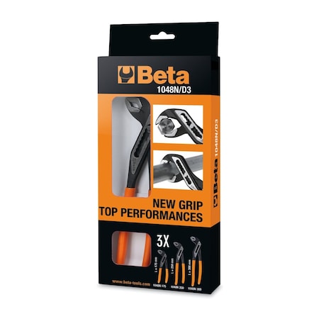 Beta 1048N/D3 Set of 3 Slip Joint, Groove Joint Pliers, Slip-proof PVC Handles, 6in, 10in, and 12in 010480923